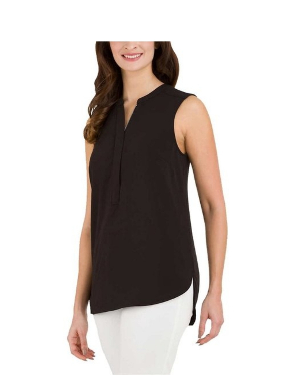 Hilary Radley Black Sleeveless V Neck Zipper Casual Summer Blouse XL